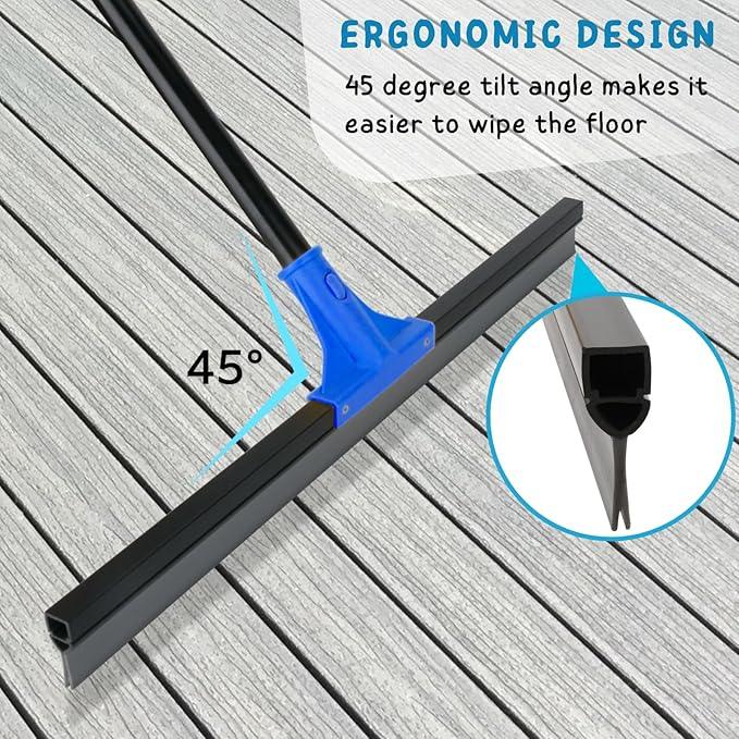 Floor Squeegee for Concrete and Tile Cleaning, 24'' Rubber Wiper Broom, Large Heavy Duty Water Scraper with 60'' Long Handle for Garage, Deck, Bathroom, Shower Glass, Window - NeatNest