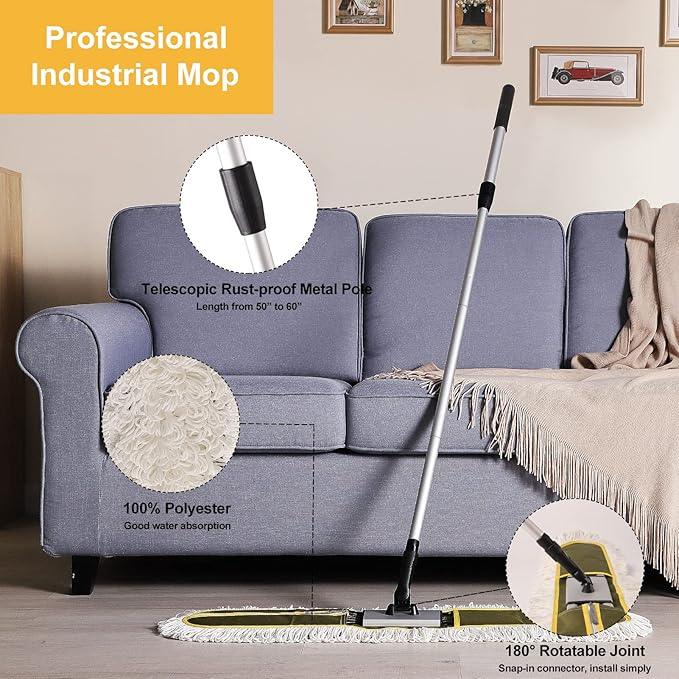 36" Commercial Dust Mops for Floor Cleaning Heavy Duty Floor Duster Mop with Long Handle Hotel Gym Household Cleaning Supplies for Hardwood, Tiles, Marble Floors,Green - NeatNest
