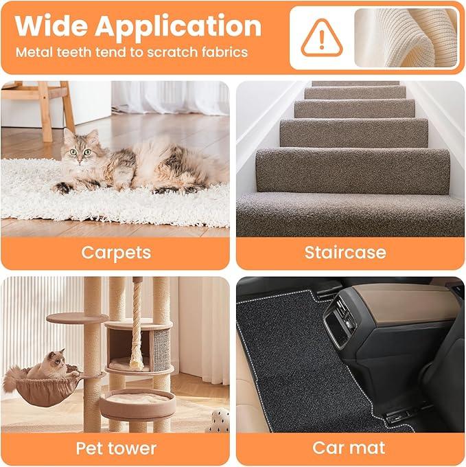 3 in 1 Carpet Rake for Pet Hair Removal, Tool Set of 3, 55” Long Handle Carpet Pet Hair Removal Carpet Scraper Dog Cat Hair Remover for Sofa, Couch, Car, Rug (Orange) - NeatNest