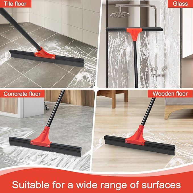 Floor Squeegee with 18'' Silicone Rubber Scraper Head and 58'' Long Adjustable Handle, Heavy Duty Shower Squeegees for Concrete Floor, on Multi-Surface Tile Glass Pool Garage Cleaning - NeatNest
