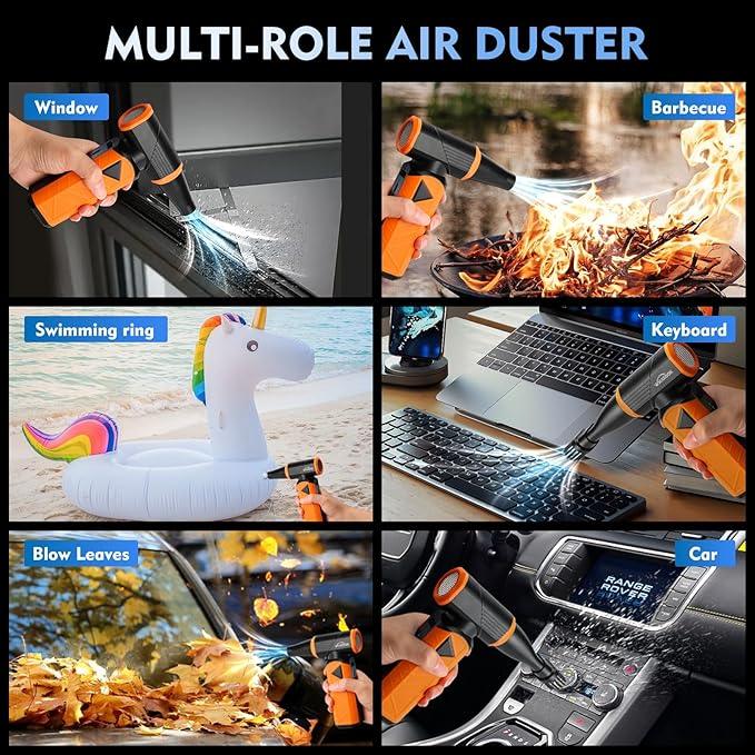 WHATOOK Updated Compressed Air Duster: Air Blower with Stepless Speed Regulation Mode, 180000RPM Electric Air Duster with Brushless Motor, Air Duster for Keyboard, PC, Car and Home Cleaning（Orange） - NeatNest