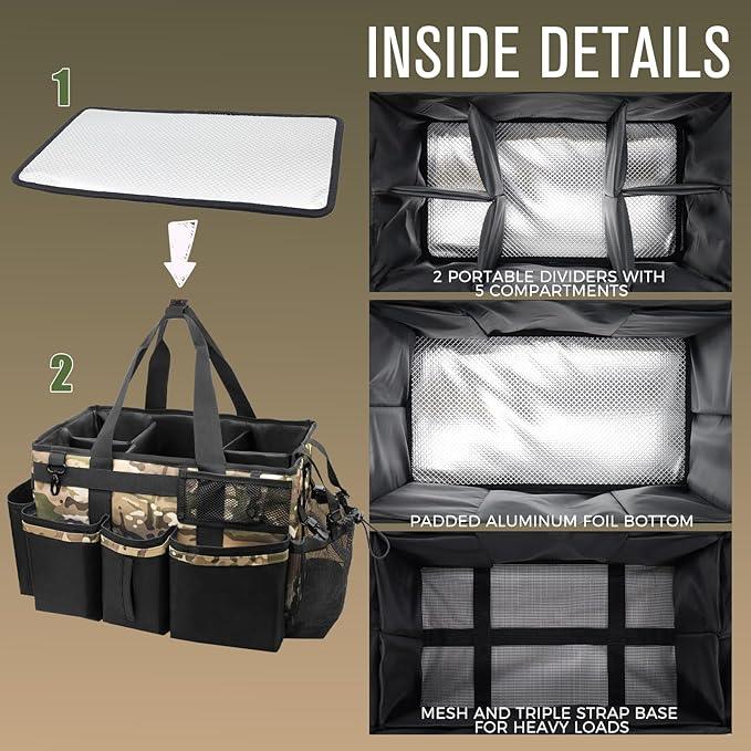 Wearable Cleaning Caddy Organizer with Handle & Shoulder Straps for Housekeepers, Under Sink & Car Cleaning Tool Organizer Bag with 4 Foldable Dividers (Camouflage) - NeatNest