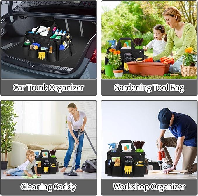 Boczif Cleaning Caddy Bag Wearable, Cleaning Caddy Supplies Organizer with Handle, Shoulder Straps & Detachable Divide, Cleaning Tool Organizers Tote Bag for Cleaners & Housekeepers（Black） - NeatNest