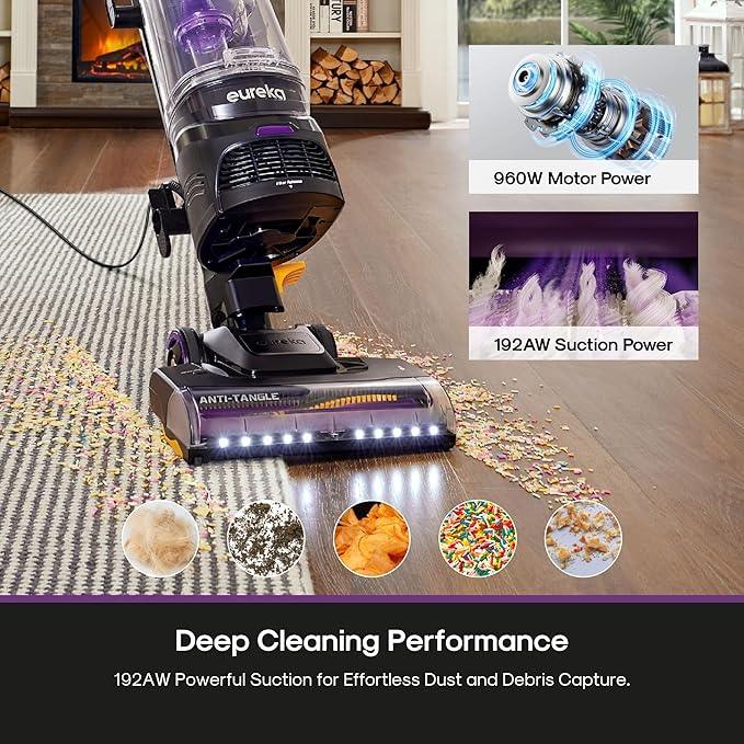 Eureka FlexReach Powerful Upright Vacuum Cleaner for Carpet and Hard Floor, Lift-Up Vacuum with Large Dust Cup, Anti-Tangle, NEU651PL, Purple - NeatNest