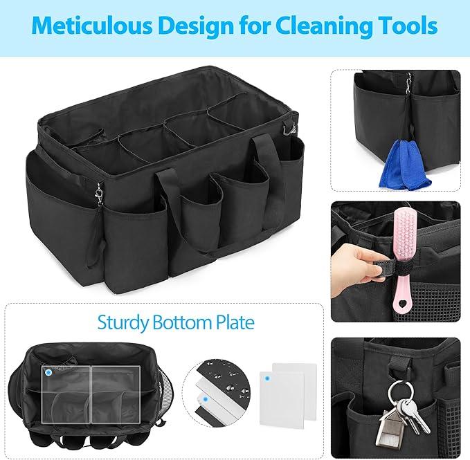 Extra-Large Cleaning Caddy, Organizer with Handles for Cleaning Tools & Products Storage, Large Capacity Tote Bag for Car, Home & Housekeeping Work, Black - NeatNest