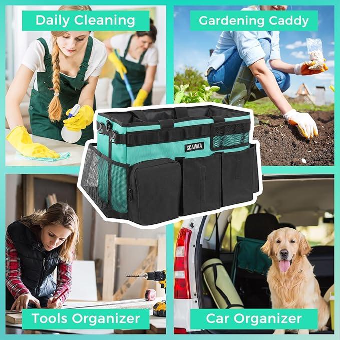 Wearable Cleaning Caddy Bag, Cleaning Caddy Supplies Organizer with Handle & Shoulder Straps for Housekeepers, Under Sink & Car Cleaning Tool Organizers with 4 Foldable Divider (Lake Blue) - NeatNest