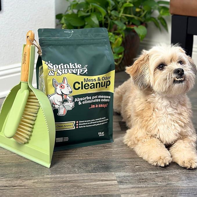 Sprinkle & Sweep Pet Accident Cleanup for all Hard Surface - Non Toxic Quick Pet Mess Cleaner & Odor Remover for Urine, Poop, Vomit, Diarrhea & Potty Training, Hair Balls (1Bag + Sweeper Kit) - NeatNest
