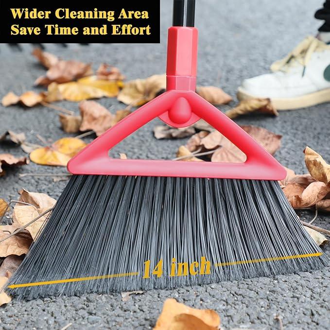 Heavy Duty Angle Broom, Upgraded Commercial Broom for Sweeping Indoor and Outdoor, Perfect Red Broom of Kitchen, Garage, Industrial and Courtyard - NeatNest