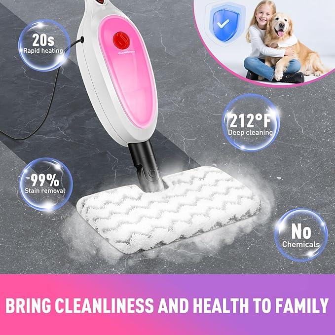 Steam Mop, Detachable Handheld Steam Cleaner with 10-in-1 Multipurpose Accessories, Two-sided Mop, Double Cleaning Area, Multi Surfaces Steamer for Wood Floor, Tile, Window, Clothes, Furniture & Grout - NeatNest