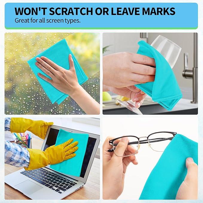 HOMERHYME Microfiber Cleaning Cloth, 12 Pack Window Glasses Cleaning Cloth, Reusable Lint-Free Streak Free Polishing Cloth Wipes for Stainless Steel, Eyeglass, Mirror, Screen & Lense, Turquoise - NeatNest