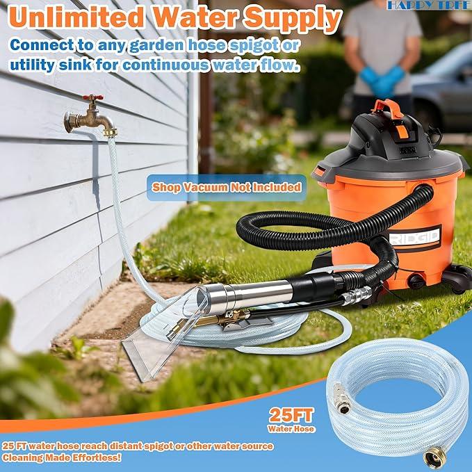 Happy Tree Universal Fit All Brands' Shop Vac Extractor Hose Kit Adapter Wet-dry Extraction Accessory for Upholstery & Carpet Cleaning Auto Detailing Wet Vaccum Accessories with 25 Feet Water Hose - NeatNest