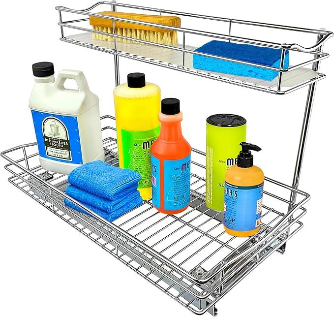 LYNK PROFESSIONAL® Pull Out Under Sink Kitchen Cabinet Organizer - 11.5 in. x 21 inch deep Drawer - Sliding Shelf Organizer for Cabinets and Undersink Storage Shelves - Lifetime Ltd. Warranty – Chrome - NeatNest