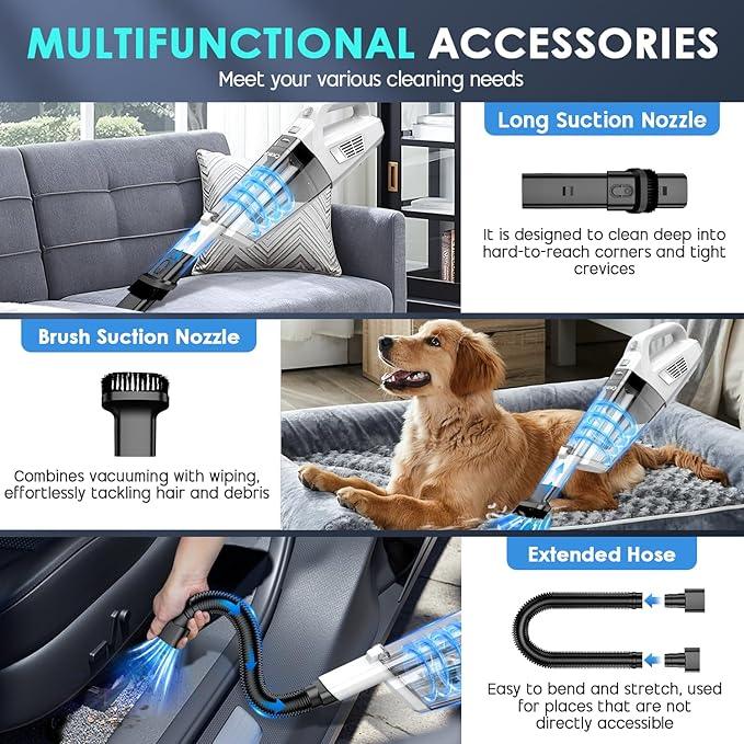 Handheld Vacuum Cordless, 15000PA Strong Suction Hand Held Car Vacuum Cleaner Portable with Multi-Nozzles & Washable Filter, Lightweight Dust Busters Rechargeable for Home, Car, Office, Pets - NeatNest