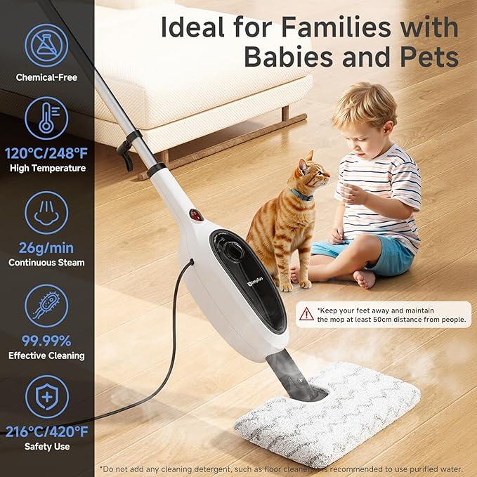 SIMPLUS Steam Mop, 8-in-1 Steam Cleaner, 17S Heat Up, Floor Steamer Double-Sided Flip Design, Suitable for Kitchen, Bathroom, Wood Floor, Tile, Windows, Clothes, Whole Home Cleaning - NeatNest