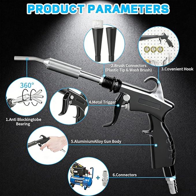 JUSTHERE Detailing Car Cleaning Gun Interior Dryer Air Blow Gun, High Pressure Blower Gun with 5 Pcs Brushes for Auto Carpet Seats Dashboard Console Cleaning - NeatNest