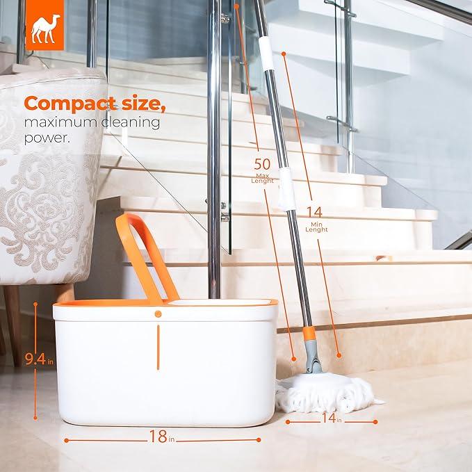 Spin Mop and Bucket Set Cleaning System Wringer 360 Microfiber Mop with Stainless Steel Handle Self Wringing Bucket for Tile Hardwood Laminate Floors Includes 2 Mop Head Refills - NeatNest