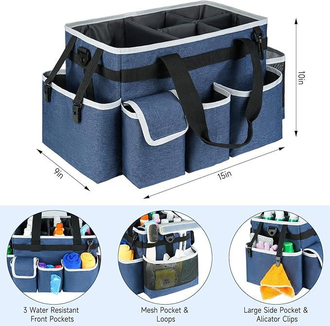Cleaning Caddy Bag,Large Cleaning Supplies Organizer with Handle for Housekeepers, Blue - NeatNest