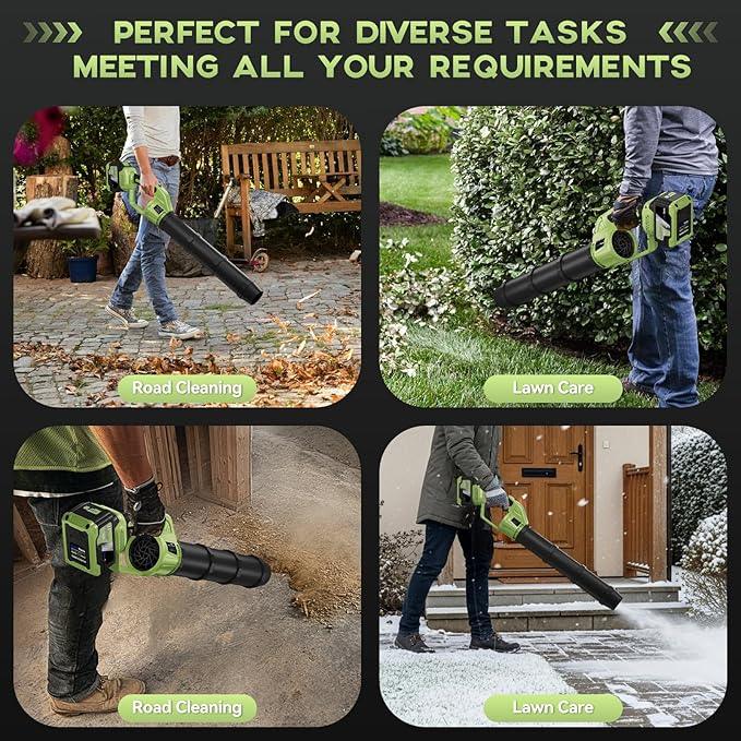 Cordless Leaf Blower - 650 CFM Brushless Electric Leaf Blower with 2 x 6.0Ah Batteries & Fast Charger, 2 Speed Modes, Battery Powered Leaf Blowers for Lawn Care, Patio, Dust, Snow Care (Light Green) - NeatNest