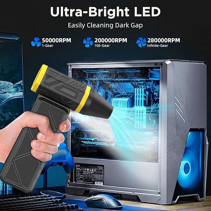 Upgrade Version-Cordless Air Duster-280000RPMSuper Power Air Duster Rechargeable,Stepless Speed Change Air Duster,with Display Screen & Light,Dust Blower for Computer, Keyboard, House,Outdoor and Car - NeatNest