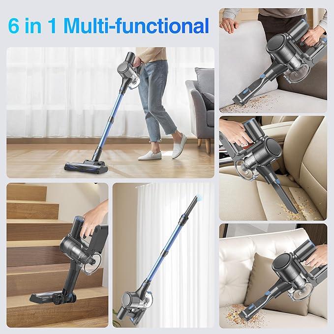 Zefiro Cordless Vacuum Cleaner for Home,450W /40Kpa 50Mins Stick Vacuum,Anti-Tangle 1.5L Dust Cup, Rechargeable Wireless Handheld Vacuum for Pet Hair/Carpet/Floor - NeatNest