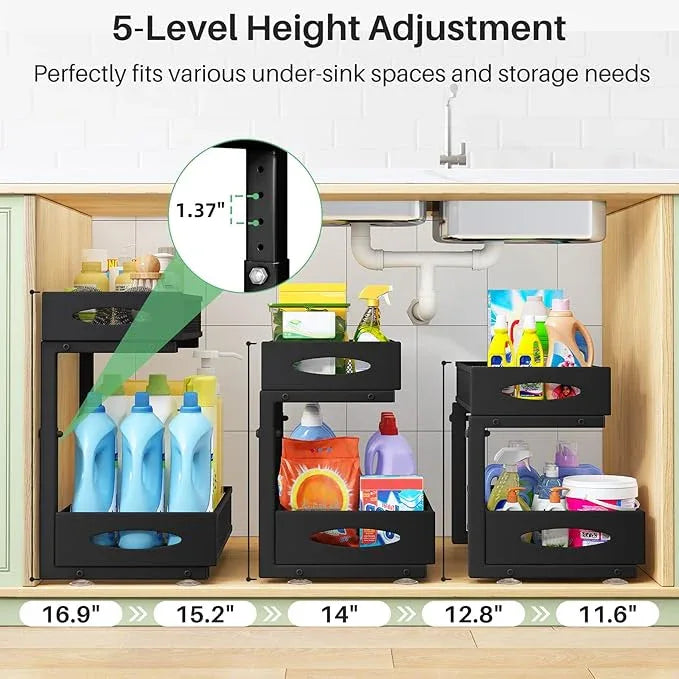 Under Sink Organizer, 2 Tier Pull out Cabinet Organizer Baskets with Mesh Sliding Drawers, Slide out Storage Shelf for Home, Kitchen, Bathroom, Pantry, Office Cabinet, Countertop(1 Pack) - NeatNest