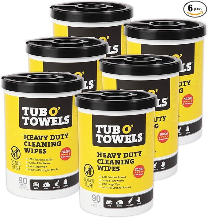 Tub O' Towels TW90 Heavy-Duty 10" x 12" Size Multi-Surface Cleaning Wipes, 90 Count Per Canister, 6 Pack - NeatNest