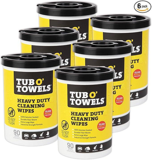 Tub O' Towels TW90 Heavy-Duty 10" x 12" Size Multi-Surface Cleaning Wipes, 90 Count Per Canister, 6 Pack - NeatNest