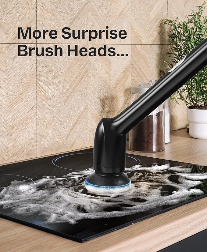 LyriFine Electric Spin Scrubber, New Full-Body IPX7 Waterproof Bathroom Cleaner Brush, Shower Scrubber with Long Handle & 2 Speed, Heads Replacement, Cleaning Supplies for Tub Shower Tile Floor - NeatNest
