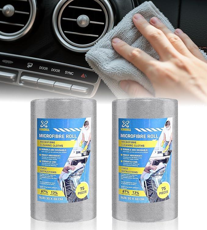XINDELL Microfiber Cleaning Cloth Roll – 150 Pack 12"x12", Tear-Off Microfiber Towels, Lint-Free, Ultra Absorbent Car Detailing & Cleaning Cloths – Grey - NeatNest