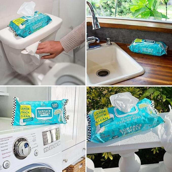 Single Surface Wipes with Bleach, Thick & Large Dispose, All-Purpose Cleaner for Bathroom, Kitchen, Office, 100 Count Soft Flow, Biodegradable, Fresh Scent - NeatNest