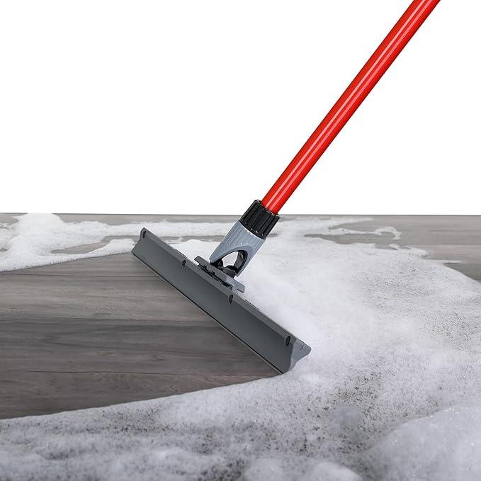 Heavy Duty Floor Squeegee for Concrete and Tile Floor - Silicone Squeegee Broom Floor Scrubber - Large Single Cast Rubber Blade Aluminum Long Handle 360° Swivel Joint - Garage Shower Window Cleaning - NeatNest