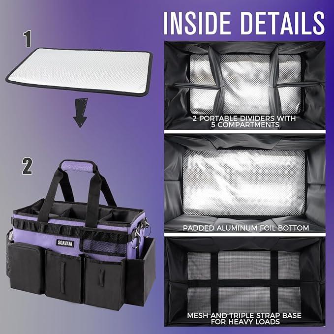 Wearable Cleaning Caddy Bag, Cleaning Caddy Supplies Organizer with Handle & Shoulder Straps for Housekeepers, Under Sink & Car Cleaning Tool Organizers with 4 Foldable Divider (Purple) - NeatNest