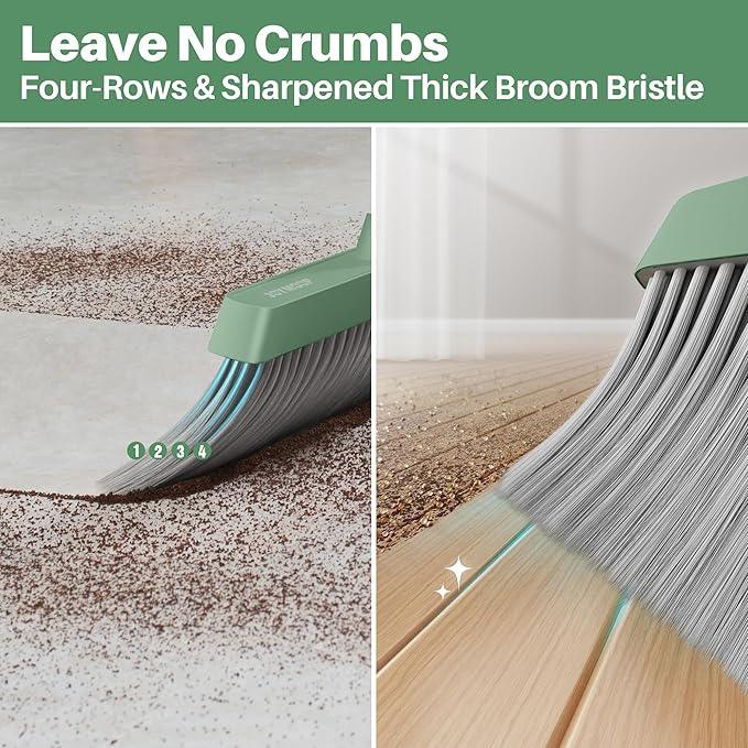 JOYMOOP Dark Teal Green Broom and Dustpan Set with 56” Handle, Upright Angle with Comb Teeth for Pet Hair and Hardwood Floors - NeatNest