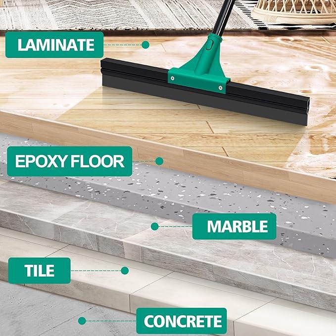 JEHONN Floor Squeegee Heavy Duty with 58.3 inches Long Handle, Rubber Scraper Broom for Cleaning Foam Water on Garage Concrete Bathroom Tile Marble Shower Glass Shop Deck Window Indoor Outdoor Green - NeatNest