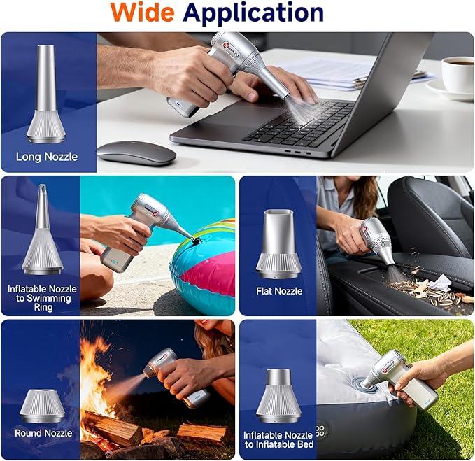 Compressed Air Duster-125,000 RPM Cordless Electric Air Duster, Rechargeable Super Power Air Blower with 3-Gear Turbo Fan, Air Blower for PC, Keyboard, Outdoor, Car & Home - NeatNest