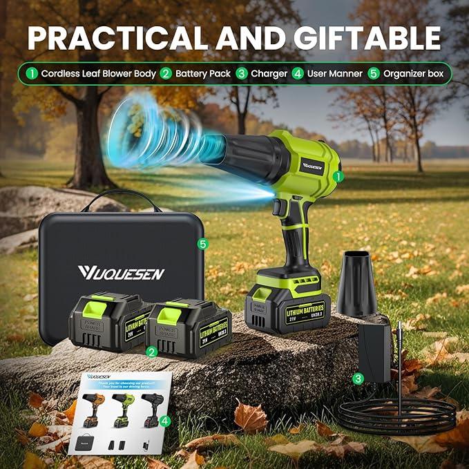 Cordless Leaf Blower, 980,000 RPM Handheld Leaf Blower with 2 X 4.0Ah Batteries & Charger, Lightweight Leaf Blowers for Patio Cleaning, Lawn Care, Leaves, Dust - Light Green - NeatNest