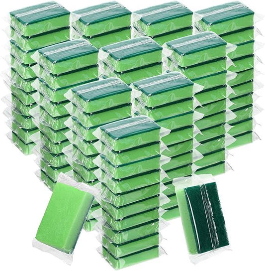 Tioncy 100 Pcs Individually Wrapped Sponges Bulk Kitchen Green Non Scratch Scrub Sponges Dual Sided Cleaning Scrubber for Household Washing Dishes, Pots, Pans, Sinks, Stoves, Appliances, Car, Bike - NeatNest