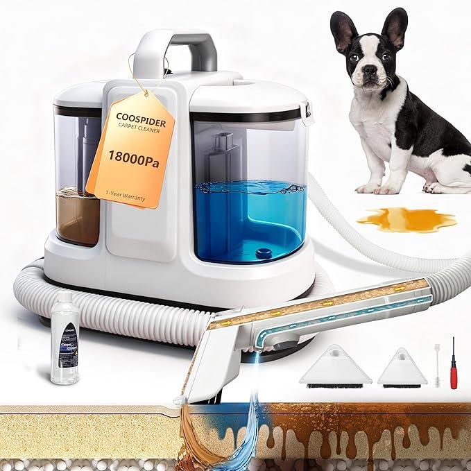 Coospider 18Kpa Portable Carpet Cleaner for Pets Powerful Suction Spot Upholstery Cleaner, Couch Cleaner Machine Deep Cleaner & Stain Remover for Dog Cat Bed, Furniture, Rug, Sofa, Car and Mattress - NeatNest