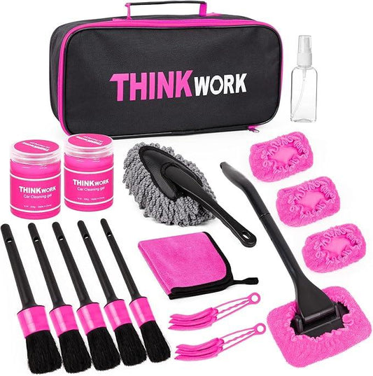 THINKWORK Pink Car Duster Interior Kit, Perfect Car Detailing Brush Kit for Cleaning Windows,Windshield,Dashboard and Air Vents Suitable for All Cars - NeatNest