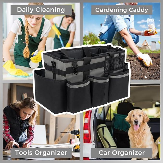 Wearable Cleaning Caddy, Cleaning Caddy Supplies Organizer with Handle & Shoulder Straps for Housekeepers, Under Sink & Car Cleaning Tool Organizers Bag with 4 Foldable Divider (MediumGrey) - NeatNest