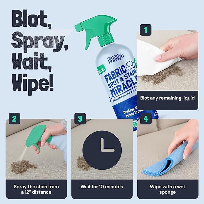 Sunny & Honey Upholstery Cleaner Spray - 32 Fl Oz, Mint - Pet & Kid Safe Stain Remover - Multi-Surface Furniture & Sofa Cleaner Spray - Fast-Drying Pet Stain Remover - NeatNest