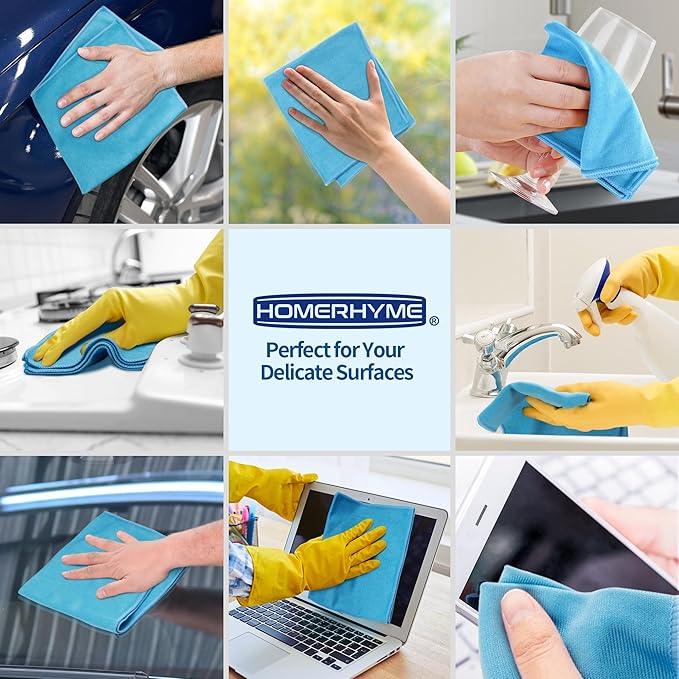 HOMERHYME Microfiber Glass Cleaning Cloth - 10 Pack Polishing Cloths, 16" x 14" Window Cleaning Towel, Streak Free, Lint Free, Great for All Delicate Surface, Glasses, Stainless Steel, Windshield. - NeatNest