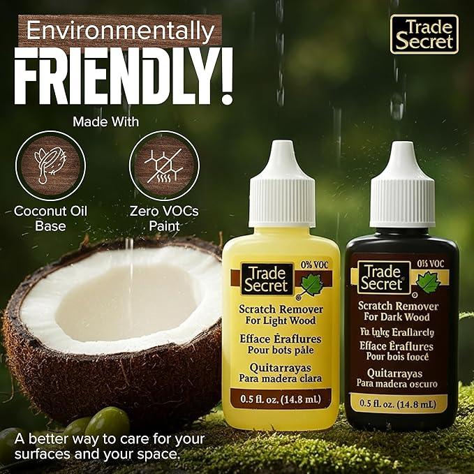Trade Secret Scratch Remover Mini Pro Set (2x 0.5 oz), Restore & Conceal Small Scratches on Dark & Light Wood Furniture and Flooring – Coconut Oil-Based Formula - NeatNest