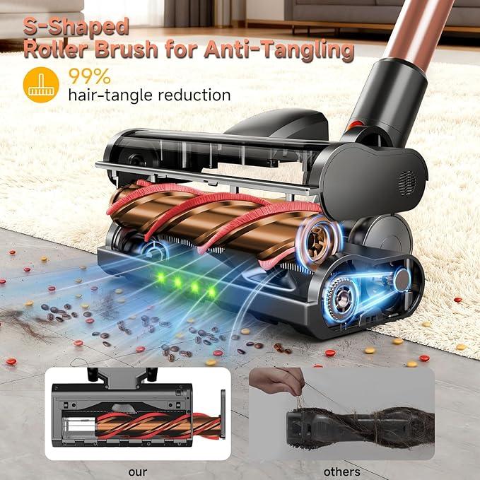 Cordless Stick Vacuum Cleaner - 45KPA Powerful Suction Vacuum with 45 Min Runtime, Detachable Battery, Anti-Tangle & 1.5L Dust Cup, 8 in 1 Vacuum Cleaner for Pet Hair, Carpet, HardFloor, Pink - NeatNest