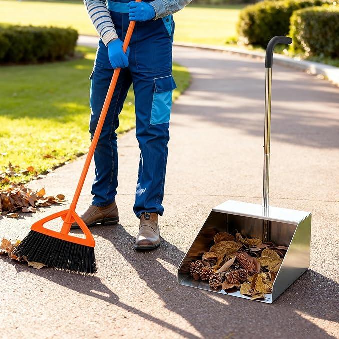Extra Large Dust Pan with Long Handle,Heavy Duty Metal Dust Pan for Jumbo Debris Pan-Commercial Stand up Dustpan,Wide Mouth Outdoor Dustpan for Courtyards/Garage/Sidewalks-Professional Cleaning - NeatNest