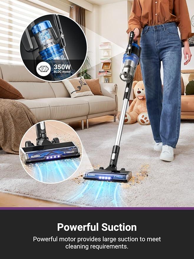 Eureka Stylus Elite NEC490BL Cordless Stick Vacuum, 350W Powerful Suction, Self-Emptying Station, 60-Min Runtime, Anti-Tangle Brushroll, 5-Layer HEPA Filtration, Ideal for Pet Hair&All Floor Types - NeatNest