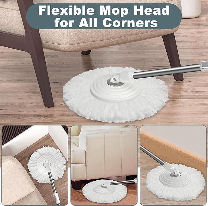 Mop and Bucket with Wringer Set,Spin Mop and Bucket System, Mops for Floor Cleaning,Household Supplies Tools with 6 Replacement Refills,61" Extended Handle for Household Hardwood Floor - White - NeatNest