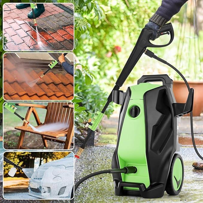 Electric Pressure Washer, 5000 PSI 4.0 GPM Heavy Duty Power Washer with Foam Cannon, 4 Nozzle Tips,33FT Hose and Soap Bottle for Home/Cars/Driveways/Patios/Decks/Fences,Dark Green - NeatNest