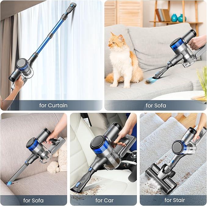 Dzaki S9X Vacuum Cleaners for Home,400W 45KPa Cordless Stick Vacuum Cleaner,Up to 55 Mins Runtime,Smart Induction Auto-Adjustment,Rechargeable Battery Vacuum Cordless for Carpet Floor Pet Hair(Blue) - NeatNest