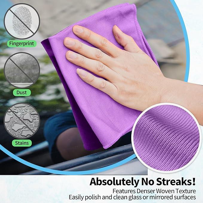 HOMERHYME Microfiber Cleaning Cloth - 10 Pack Glasses Cleaning Cloth, 16" x 14" Window Cleaning Rags, Streak Free Lint Free Polishing Cloths Wipes for Eye Glass, Stainless Steel, Windshield, Purple - NeatNest